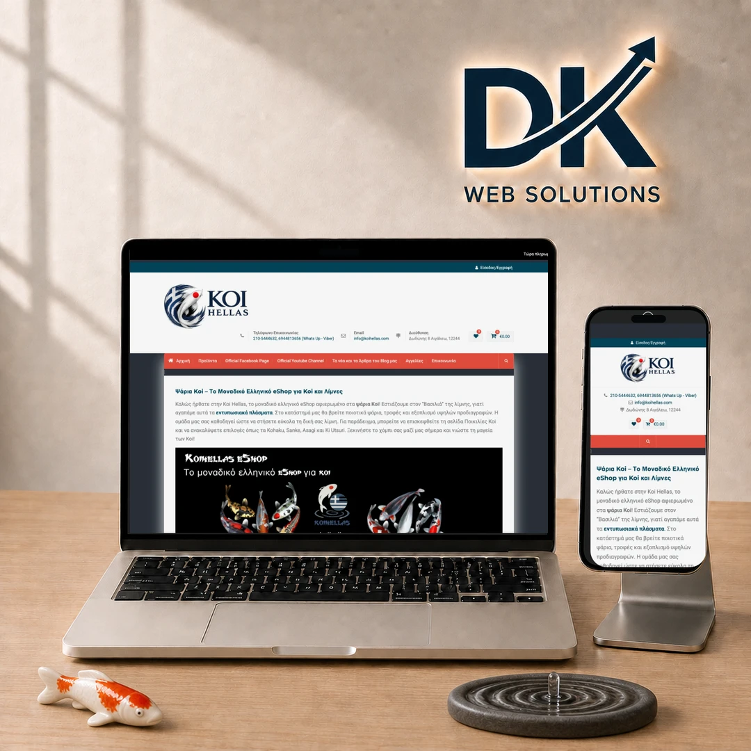 Σελίδα e-shop της Koi Hellas με προϊόντα και κατηγορίες