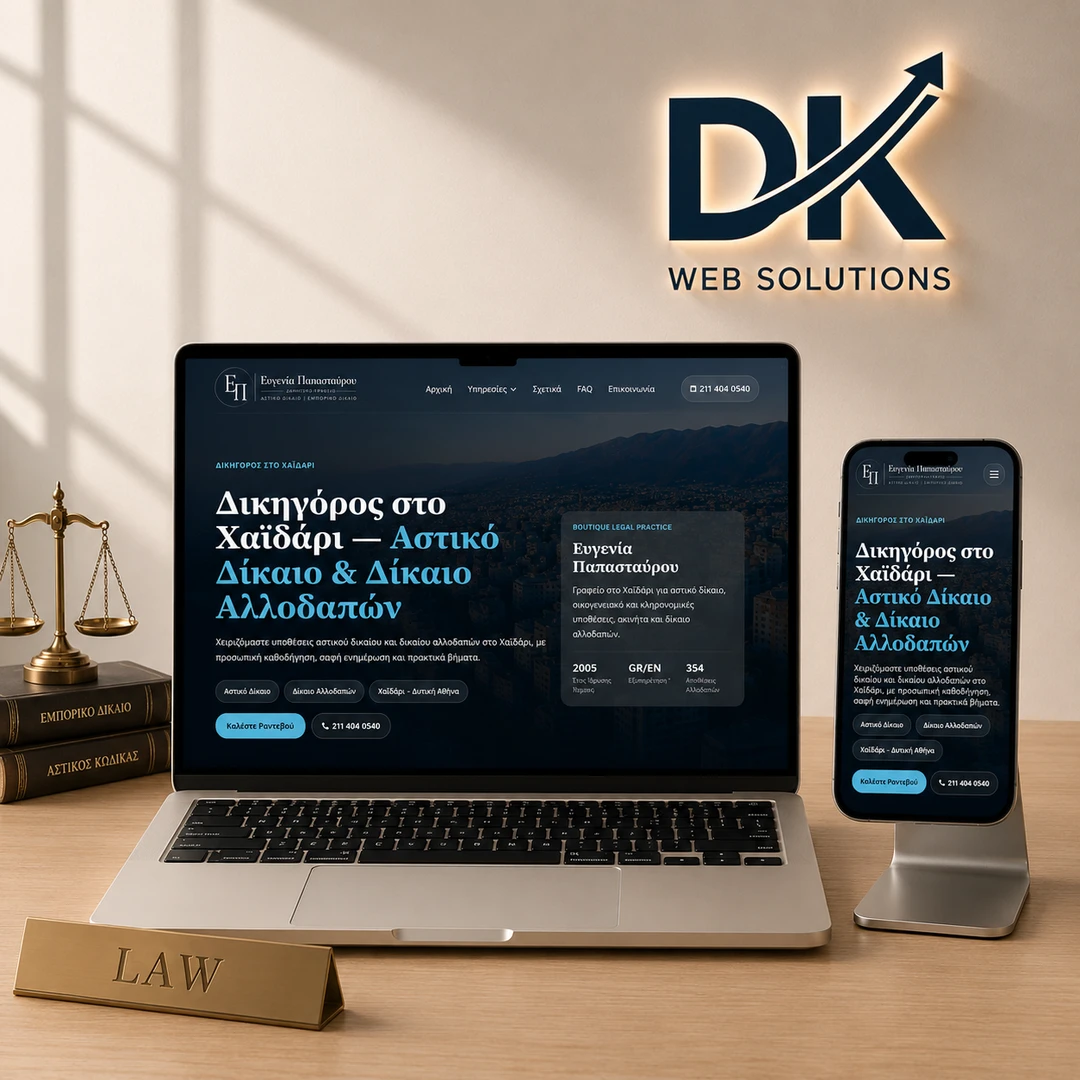 Σελίδα του website Papastaurou με παρουσίαση νομικών υπηρεσιών