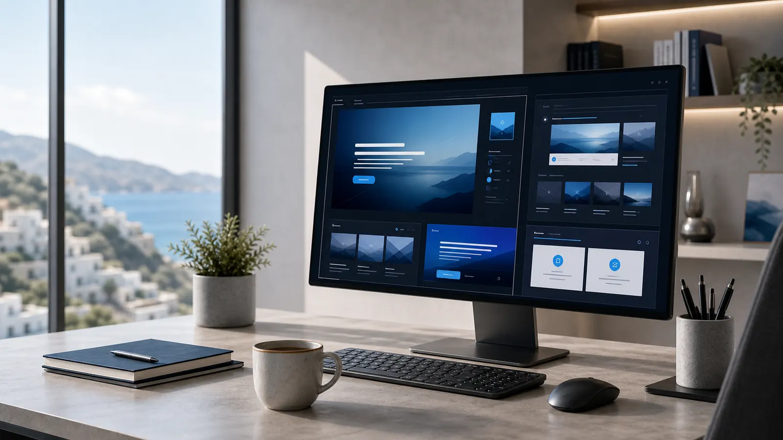 Αφηρημένο premium web design workspace για κατασκευή ιστοσελίδων