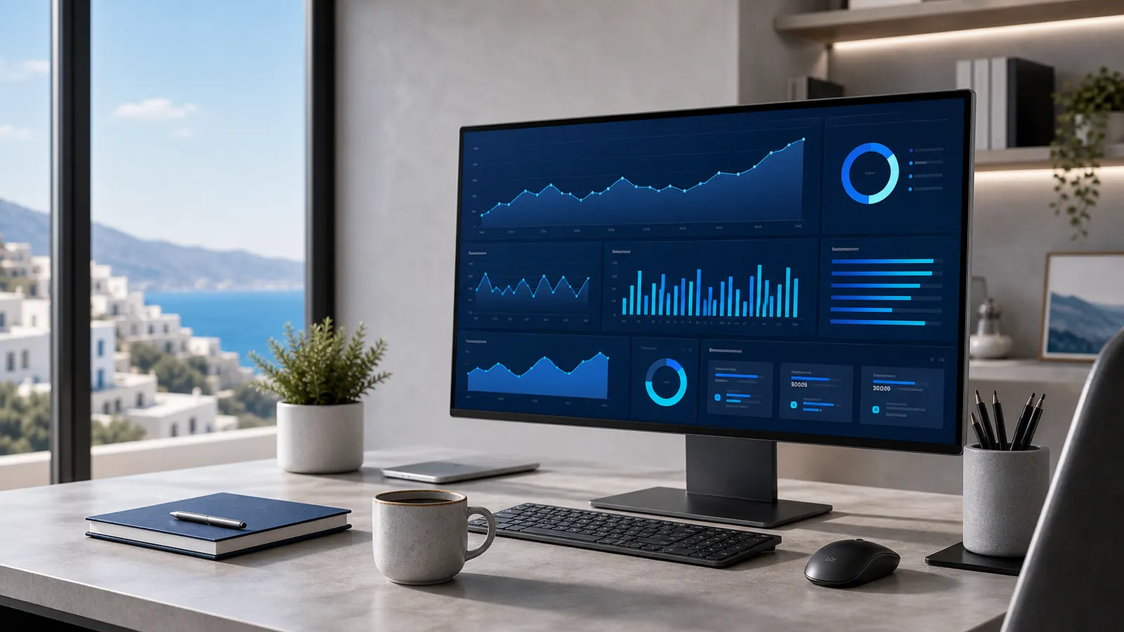 Αφηρημένη απεικόνιση SEO βελτιστοποίησης με analytics στοιχεία